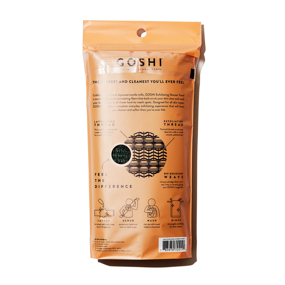 GOSHI: textura exfoliante destacada para eliminar impurezas durante la ducha.
