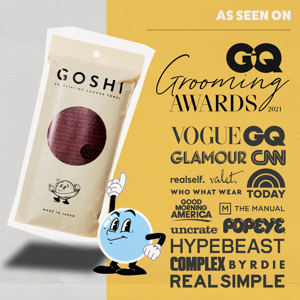 GOSHI toalla exfoliante: perfecta para alcanzar espalda y zonas difíciles.