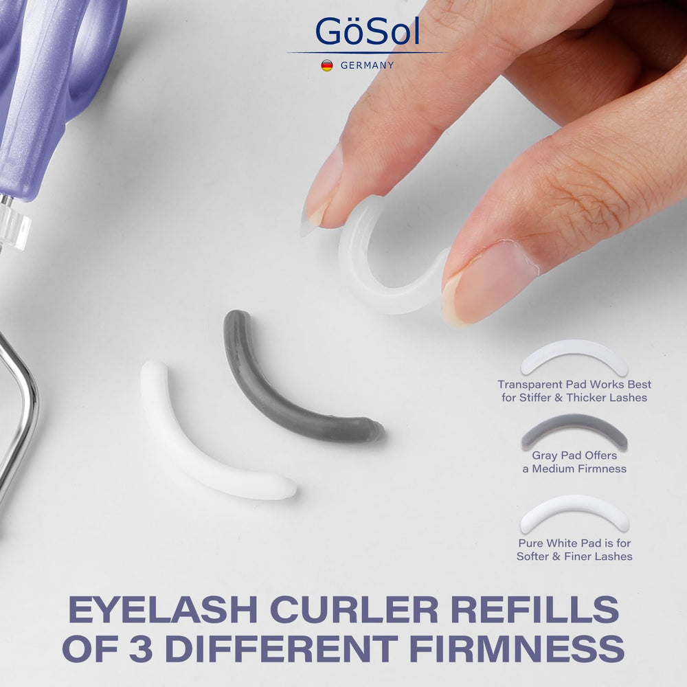 GÖSOL eyelash curler with firm pad for thicker lashes.