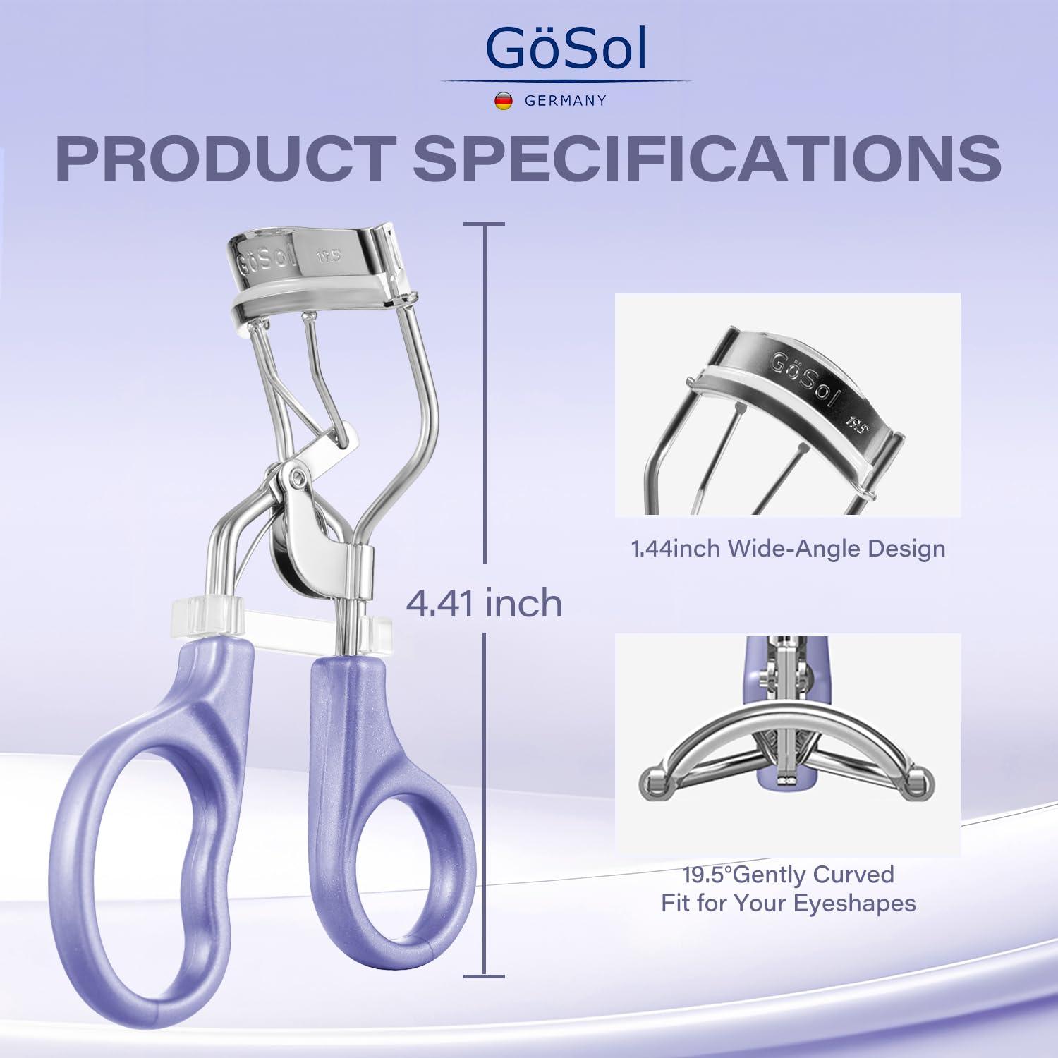 GÖSOL eyelash curler with medium pad for versatile textures.