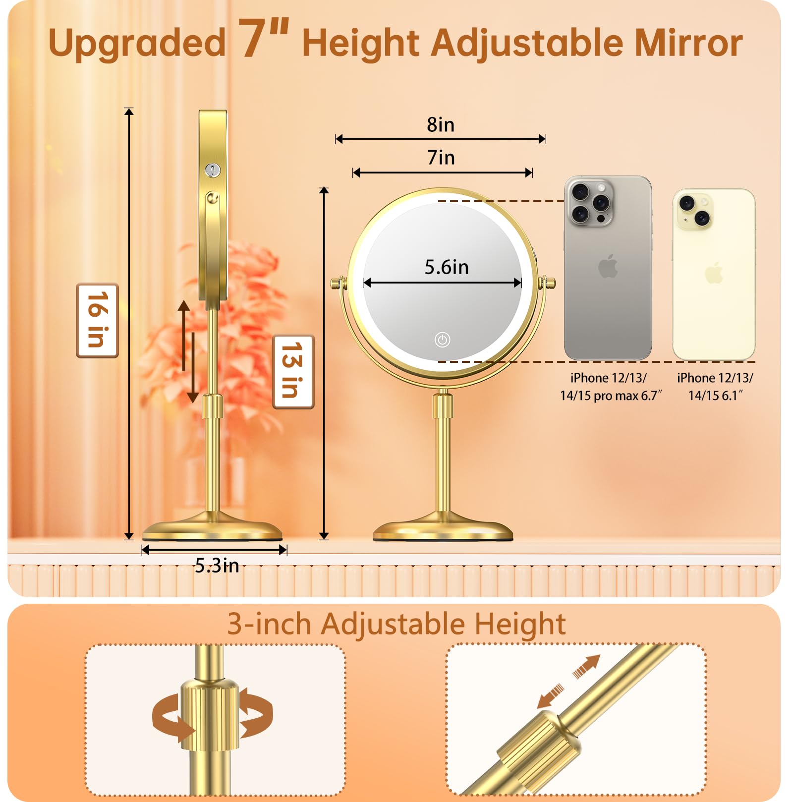 Gospire 1x/10x magnification mirror for precise makeup and grooming tasks