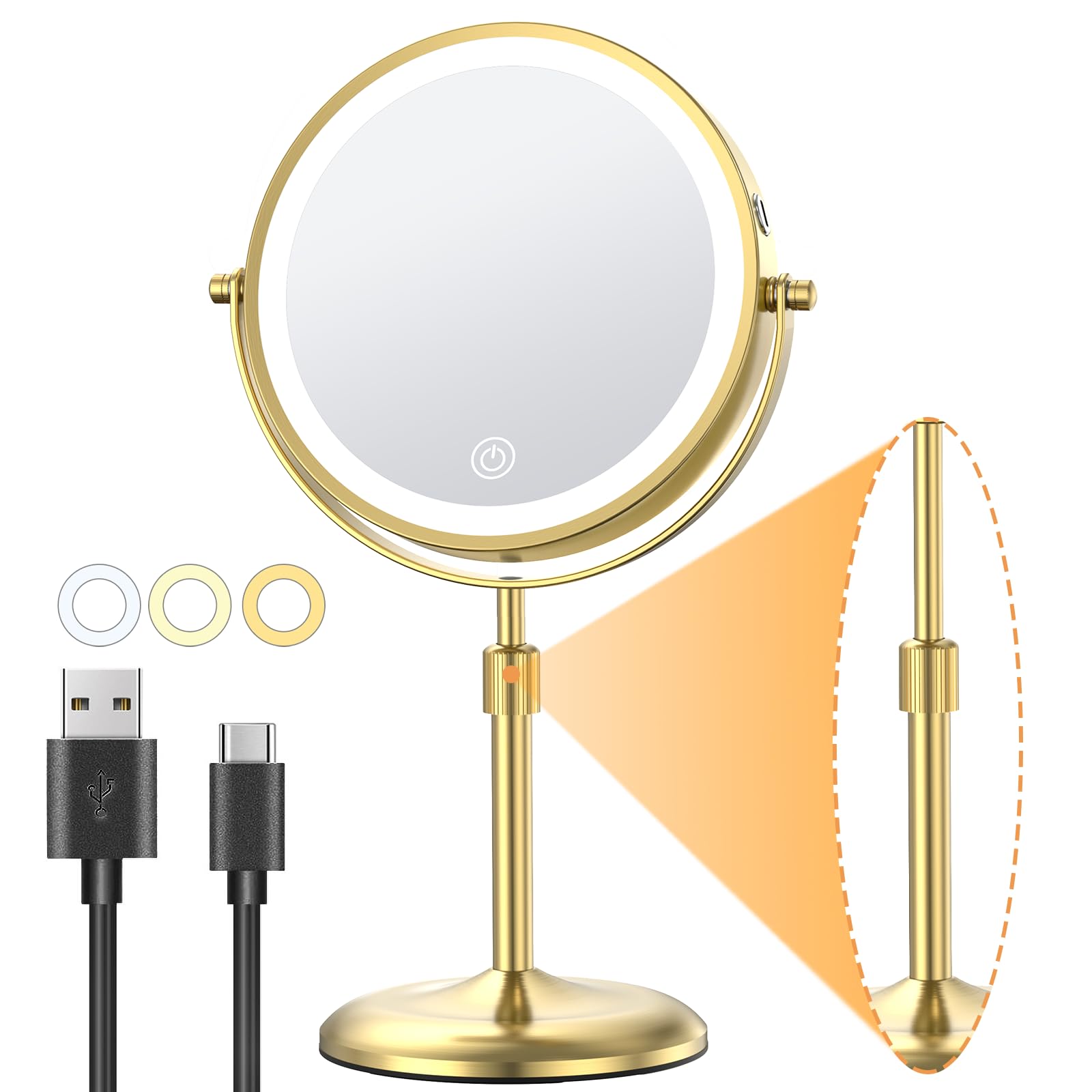 Gospire 7-inch lighted makeup mirror tilt for ergonomic viewing while applying makeup