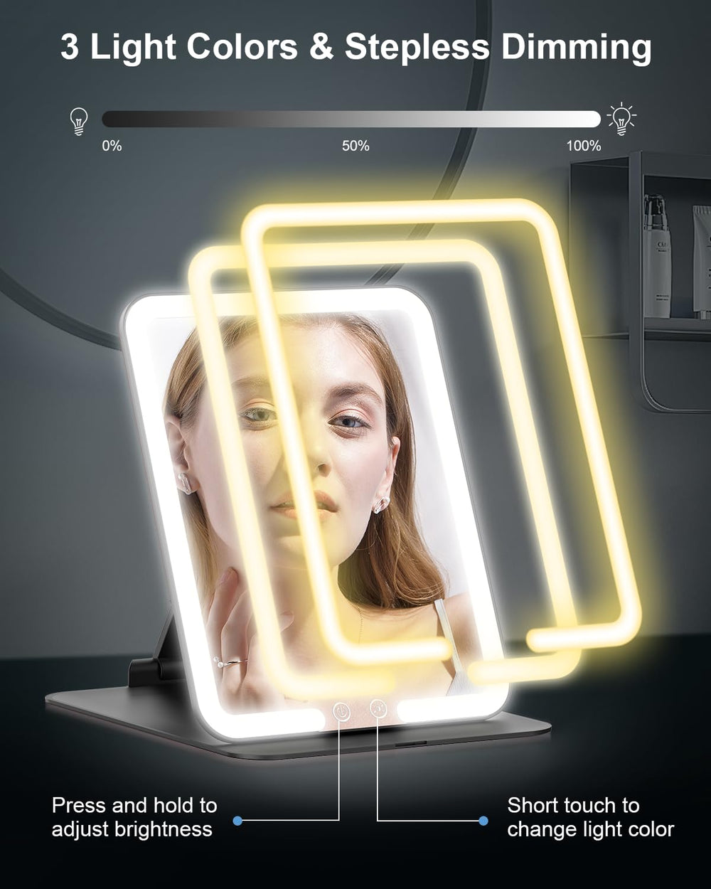 Gospire LED lighting in three colors with dimming for accurate makeup lighting