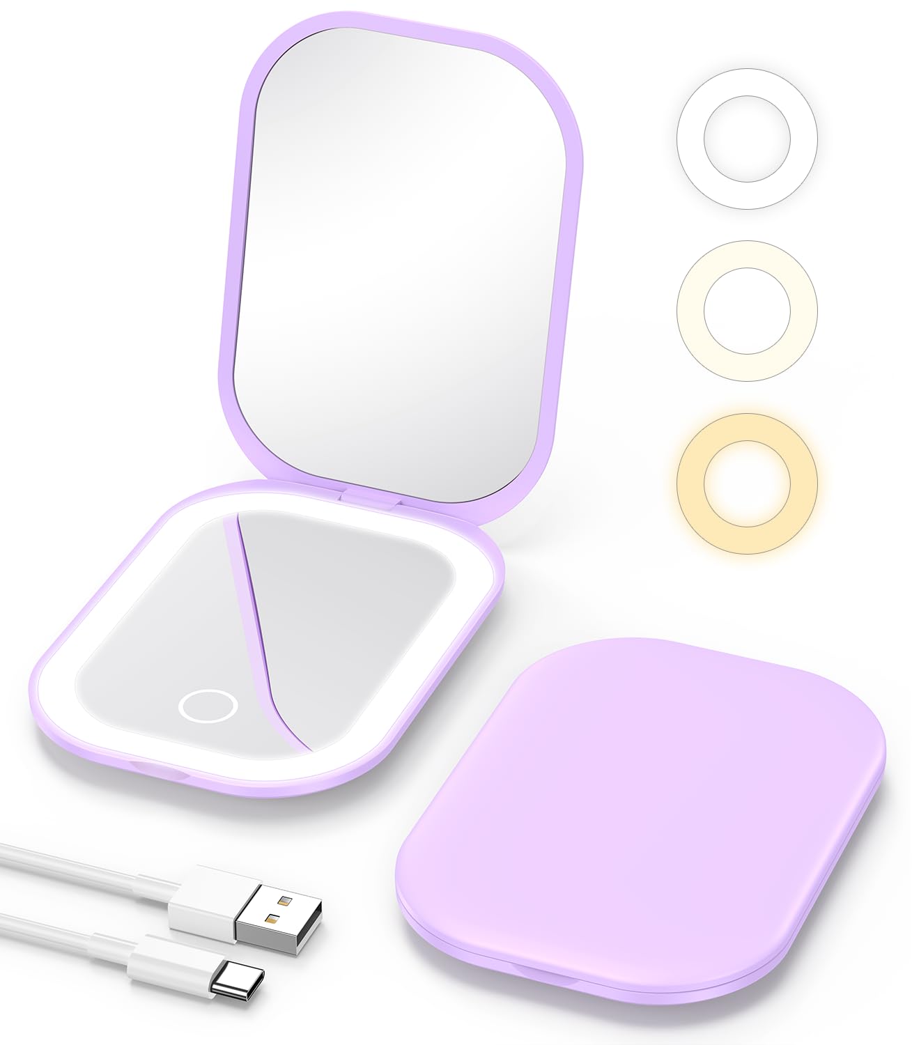 Gospire lighted compact mirror front view for on the go grooming