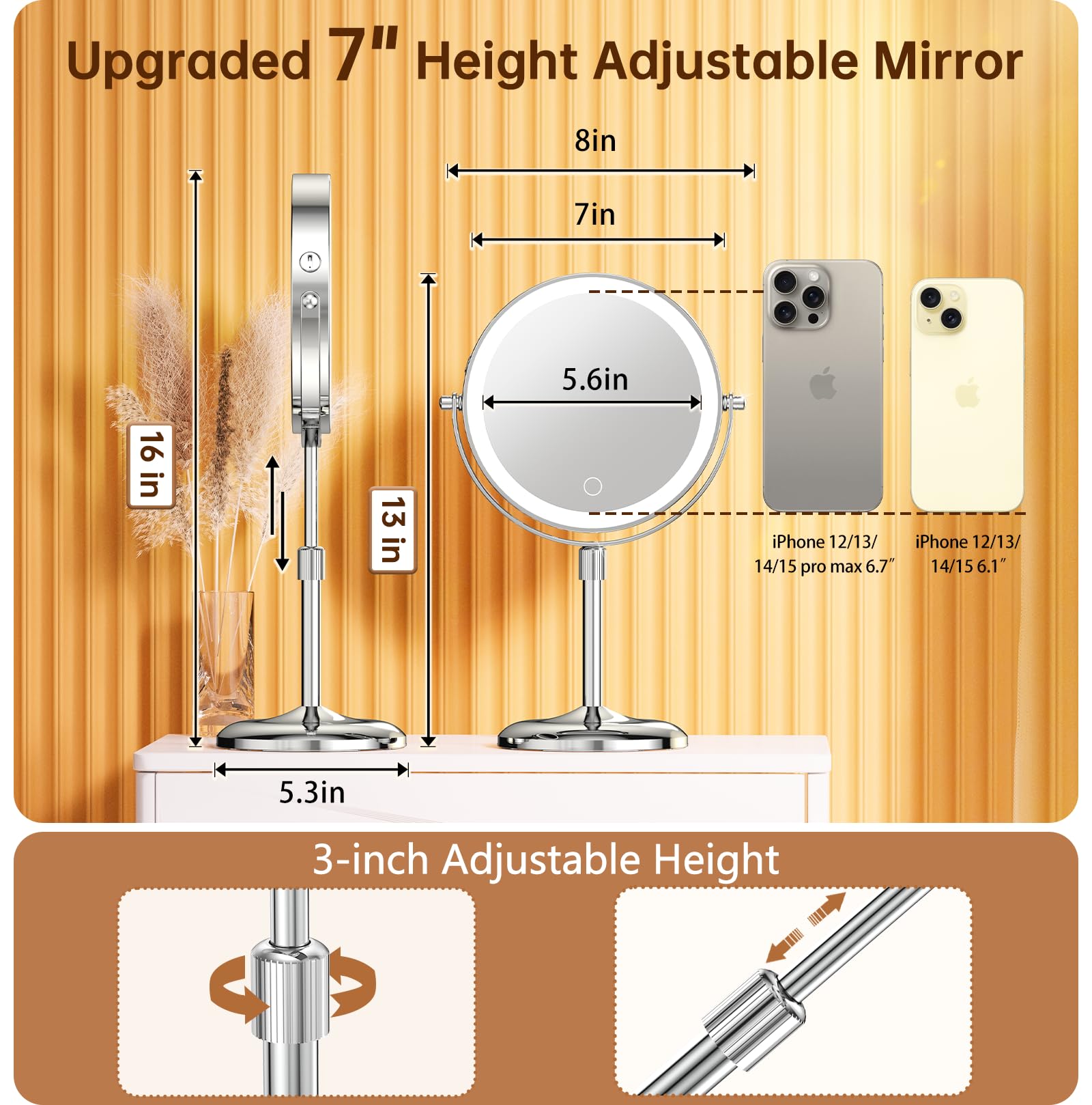 Gospire 10X magnification panel for detailed skincare and precise makeup.
