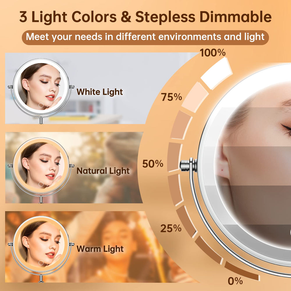 Gospire triple-color lighting for daytime to evening makeup consistency.