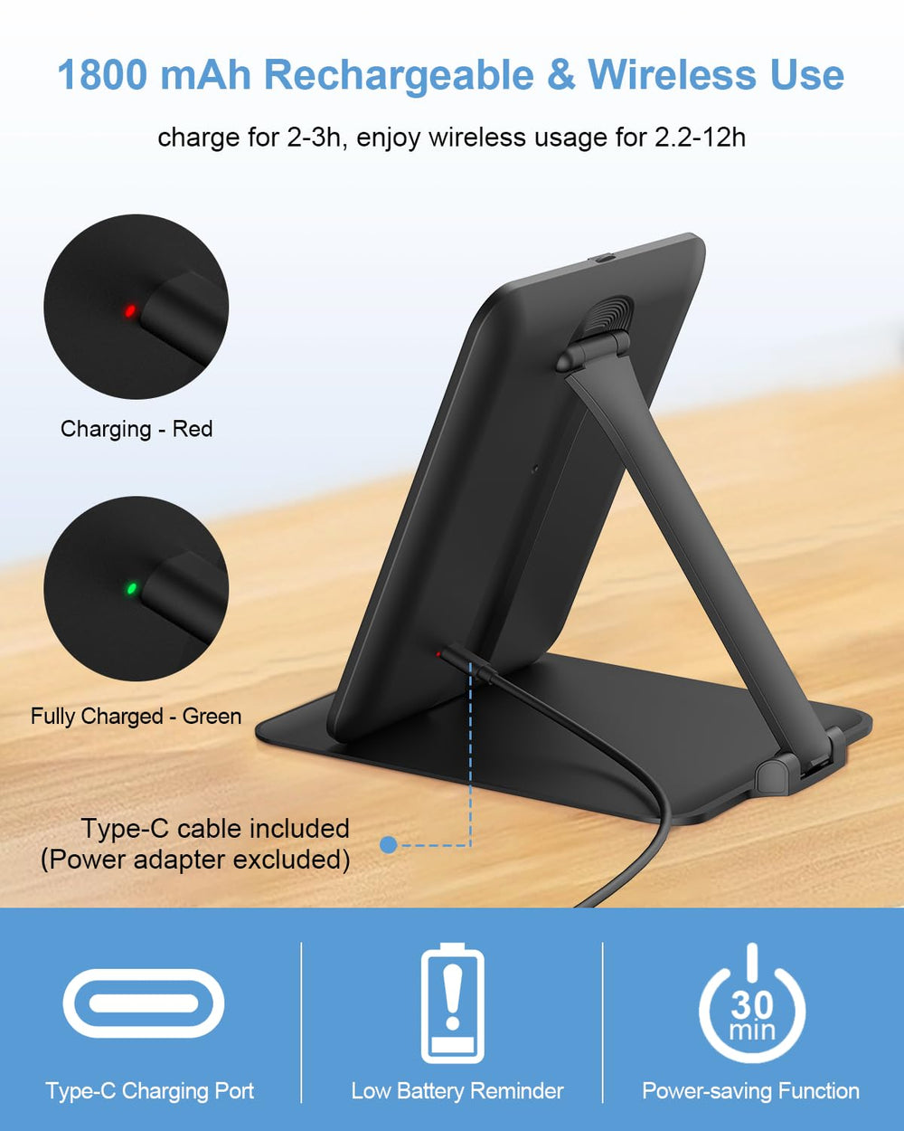 Gospire rechargeable battery with USB-C charging for wireless use