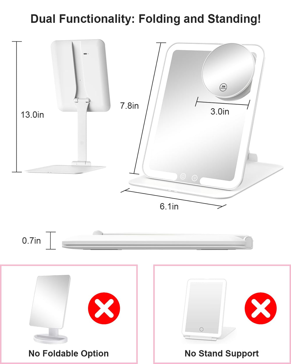 Gospire compact foldable vanity mirror with carrying bag for easy travel