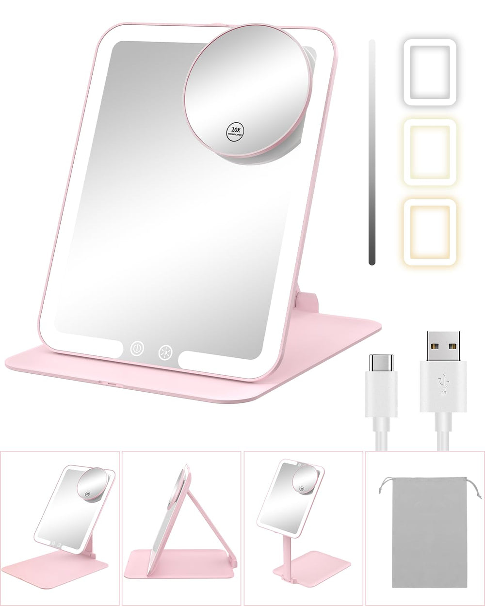 Gospire travel makeup mirror with lights and 10x magnification for precise makeup on the go.