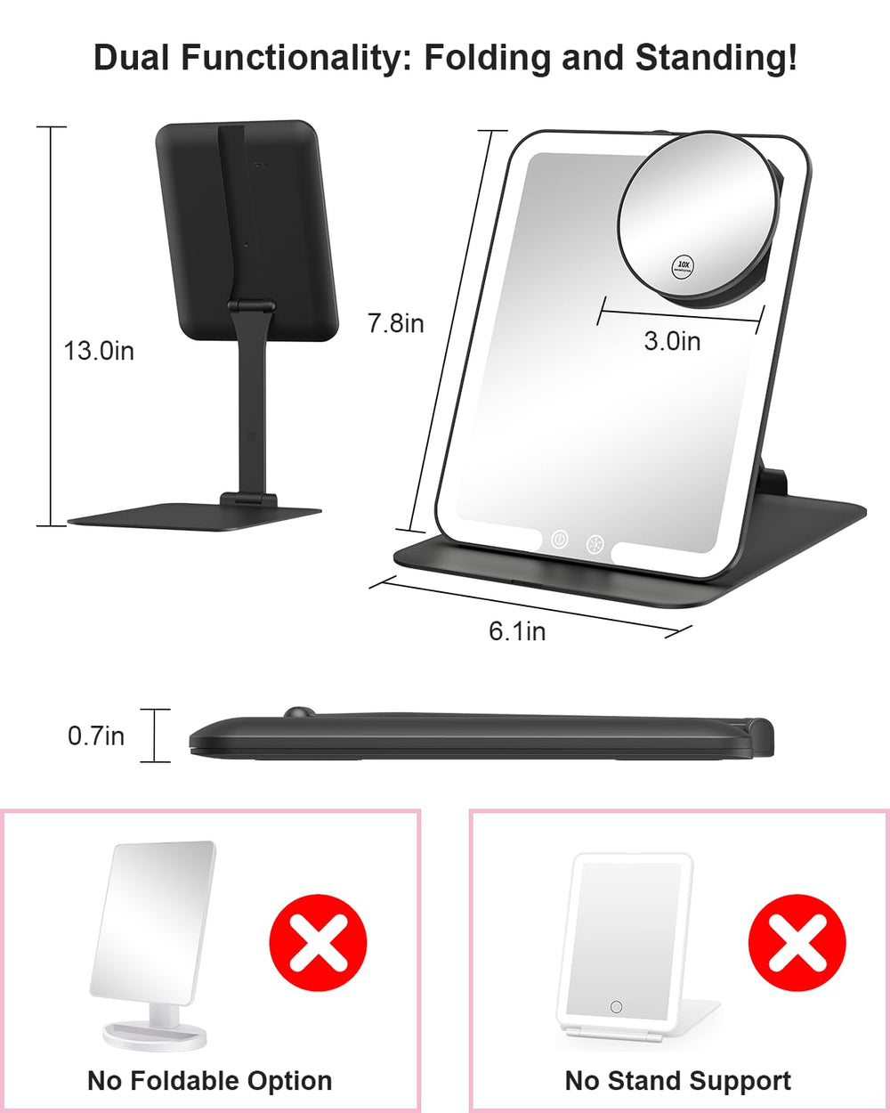 Gospire travel mirror with velvet storage bag for protection during travel