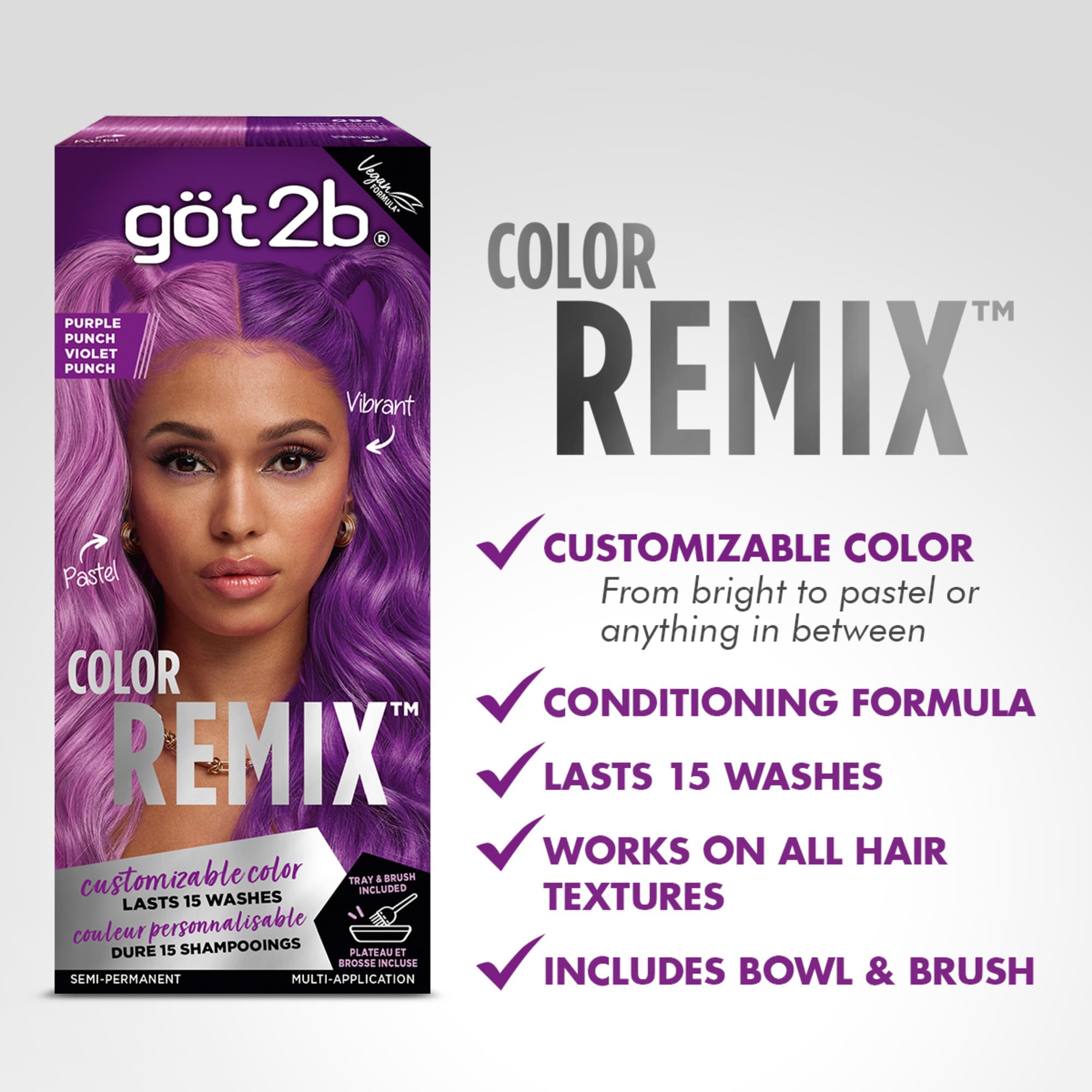 Got2b Color Remix color cream application demonstrates at-home transformation with vibrant results