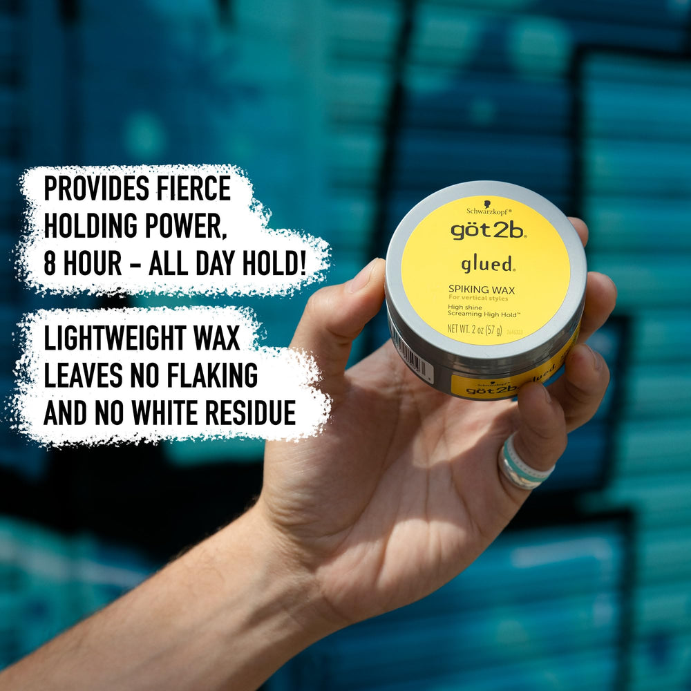 Dab of Got2b Glued Spiking Hair Wax in hand for quick grip and height