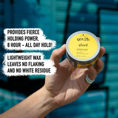 Dab of Got2b Glued Spiking Hair Wax in hand for quick grip and height