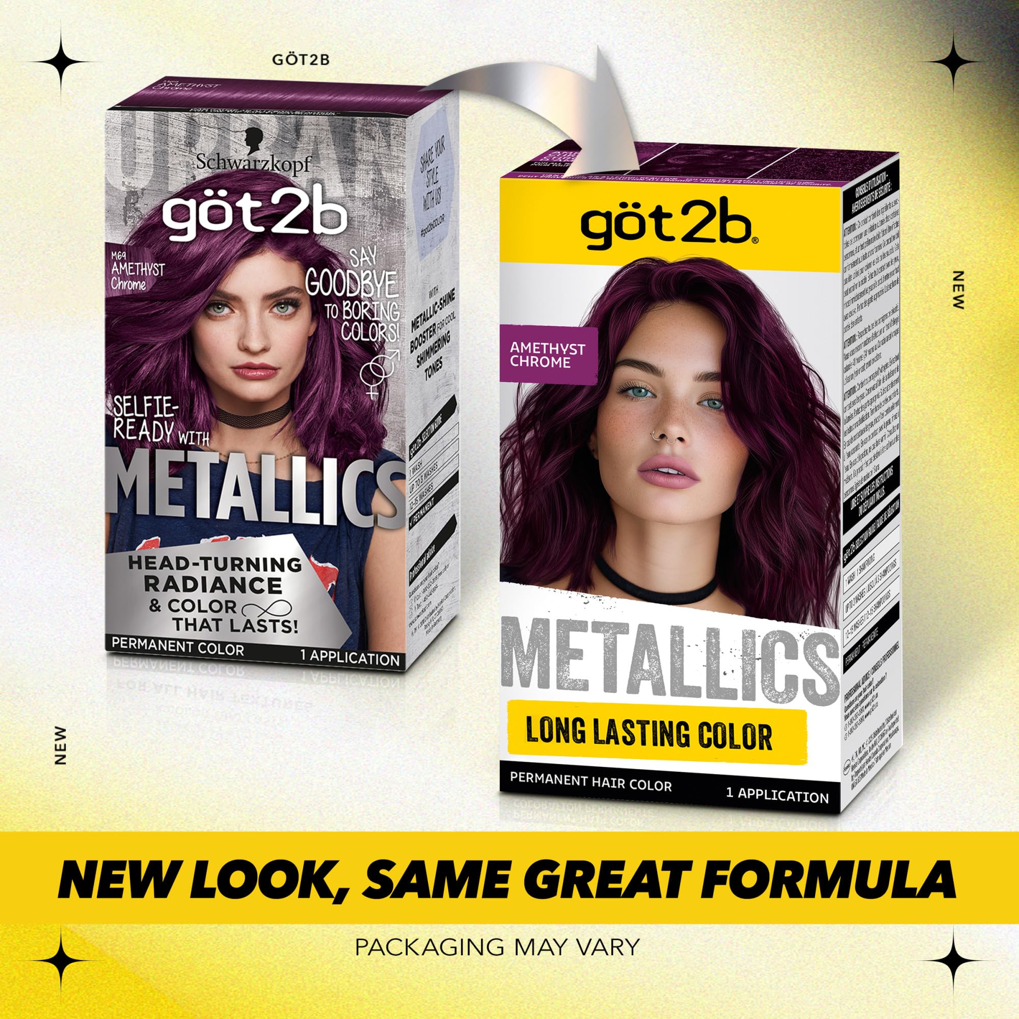 Got2b Metallics Amethyst Chrome M69 color application on hair for bold shine.