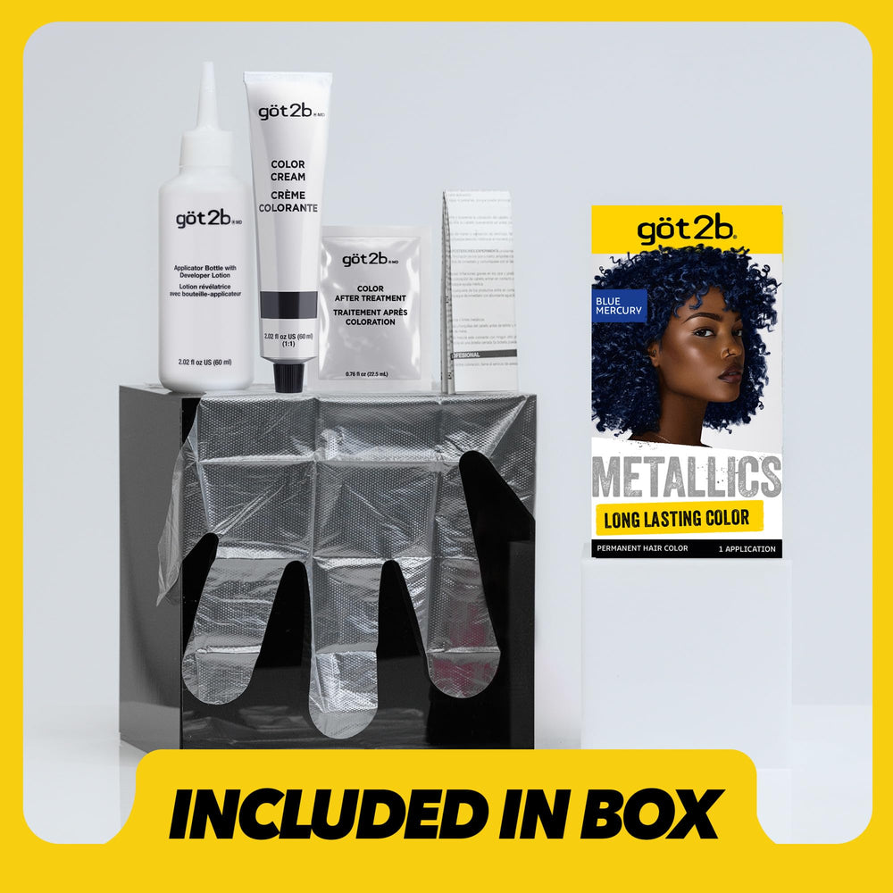 With Bleach It, Got2b Metallics Blue Mercury M67 yields bolder metallics