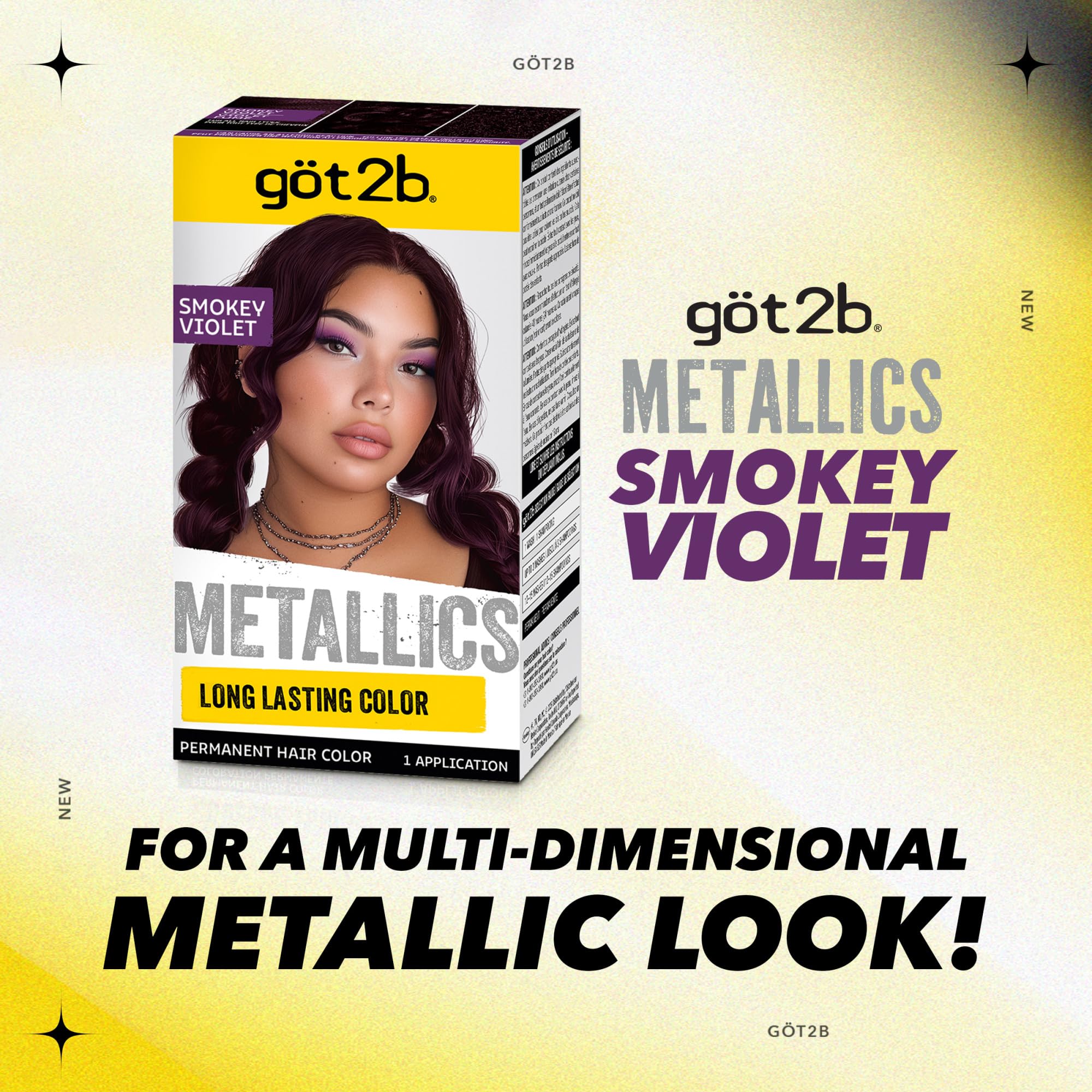 Got2B Metallics Smoky Violet extensions color-match for cohesive looks.