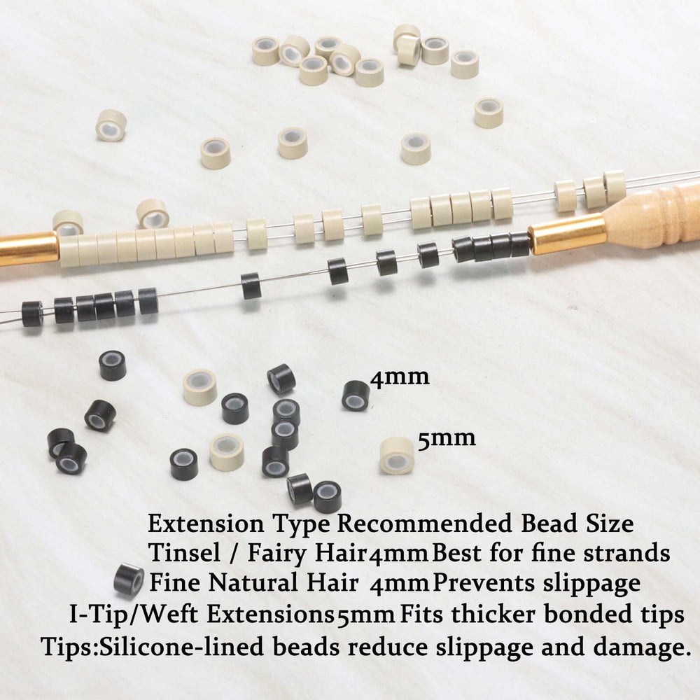 GOTDYA silicone lined micro rings for tinsel and feather extensions.