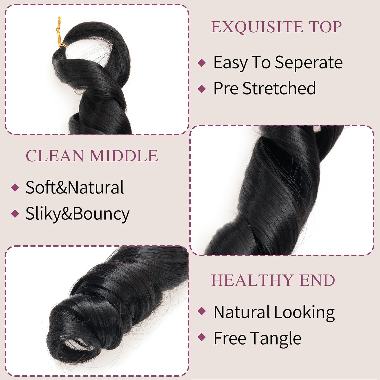 GOTEFERBE French curl braiding hair in natural black, blends with many tones.