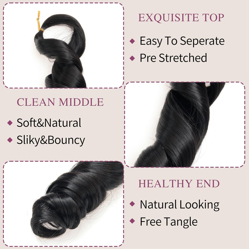 GOTEFERBE French curl braiding hair in natural black, blends with many tones.