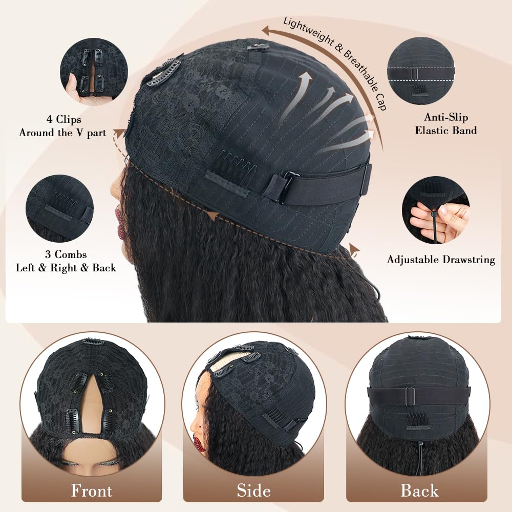 Goulus glueless V-part wig shown without glue for comfortable wear