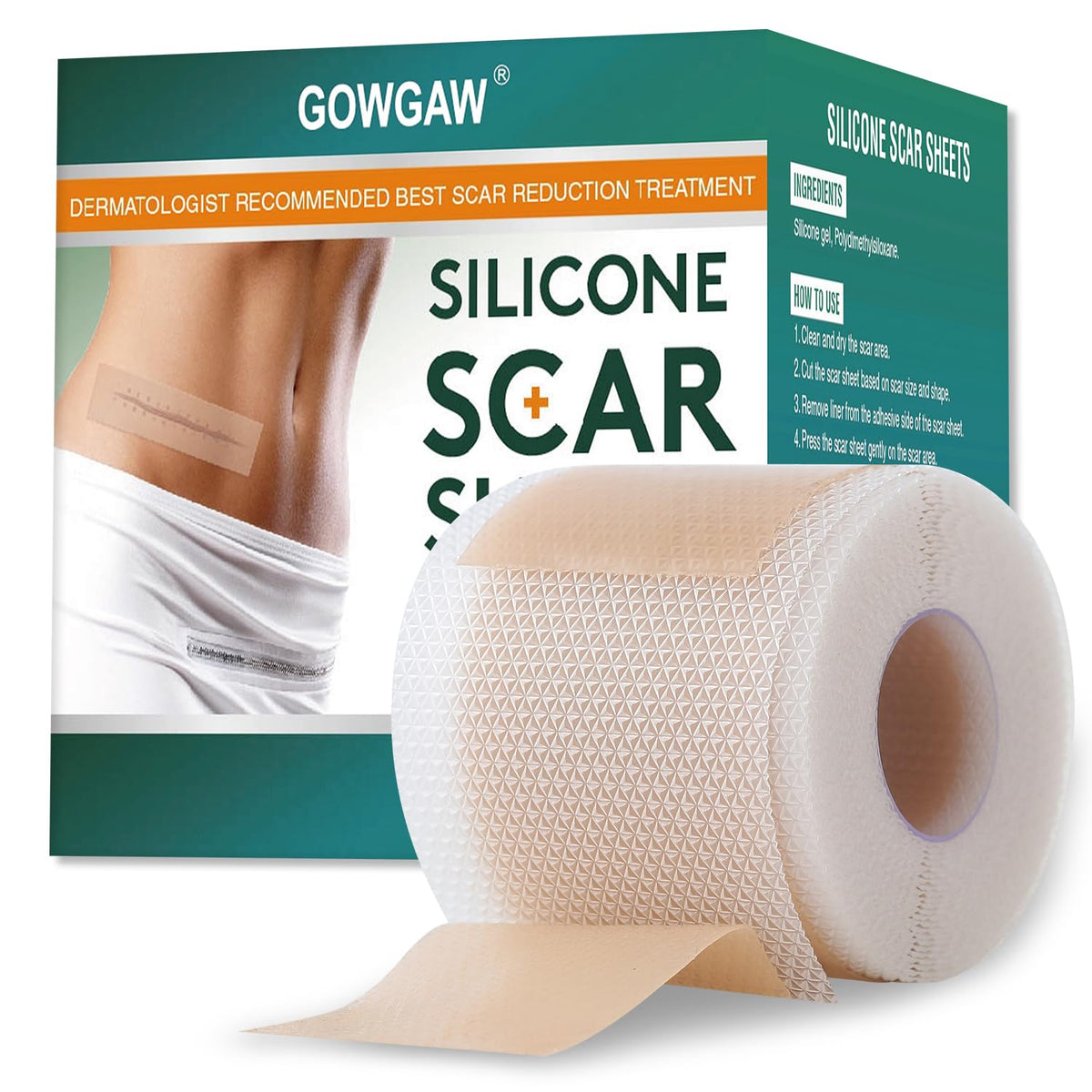 Gowgaw tira cicatriz silicona médica, suave y fácil de usar para recuperación diaria.