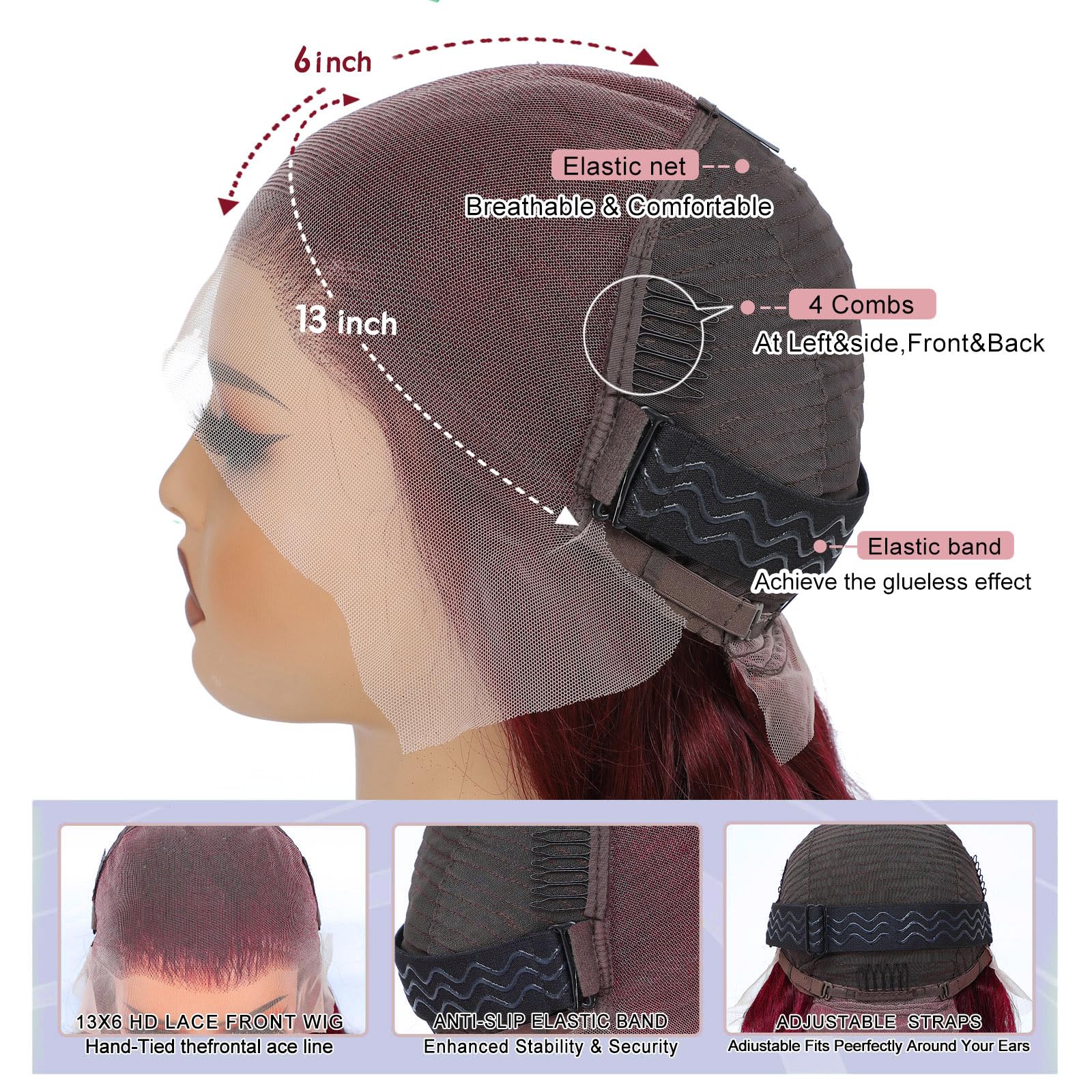 GOFWARD glueless cap with adjustable strap ensures secure comfort.