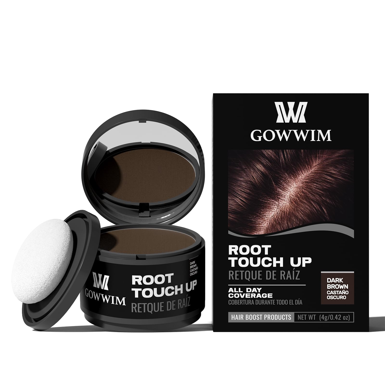 Gowwim Hairline Powder dark brown compact for natural root touch-ups.