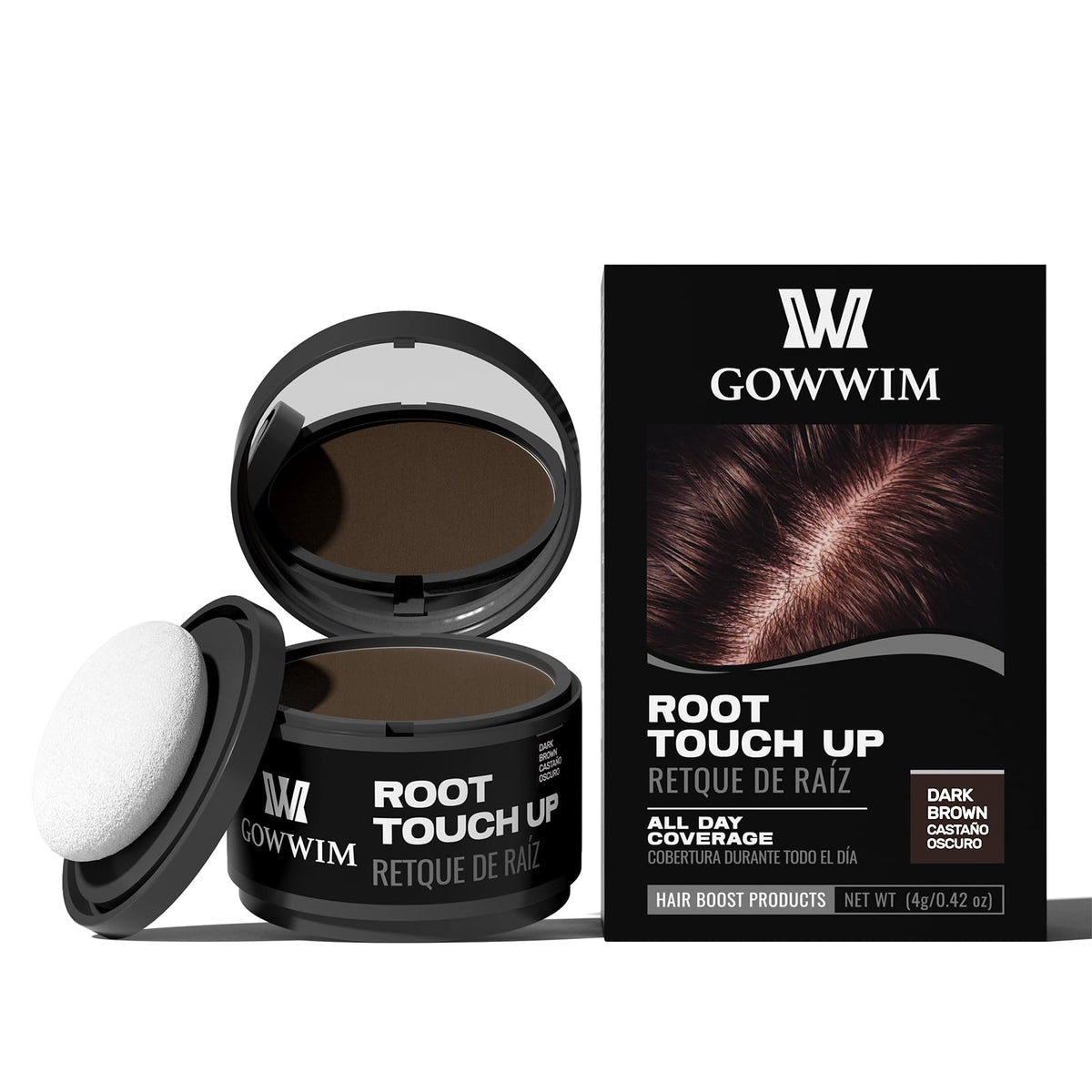 Gowwim Hairline Powder dark brown compact for natural root touch-ups.