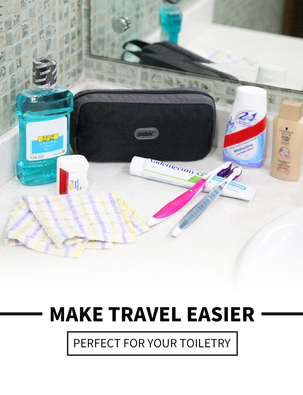 GOX Dopp Kit open compartments demonstrating organized storage for toiletries.