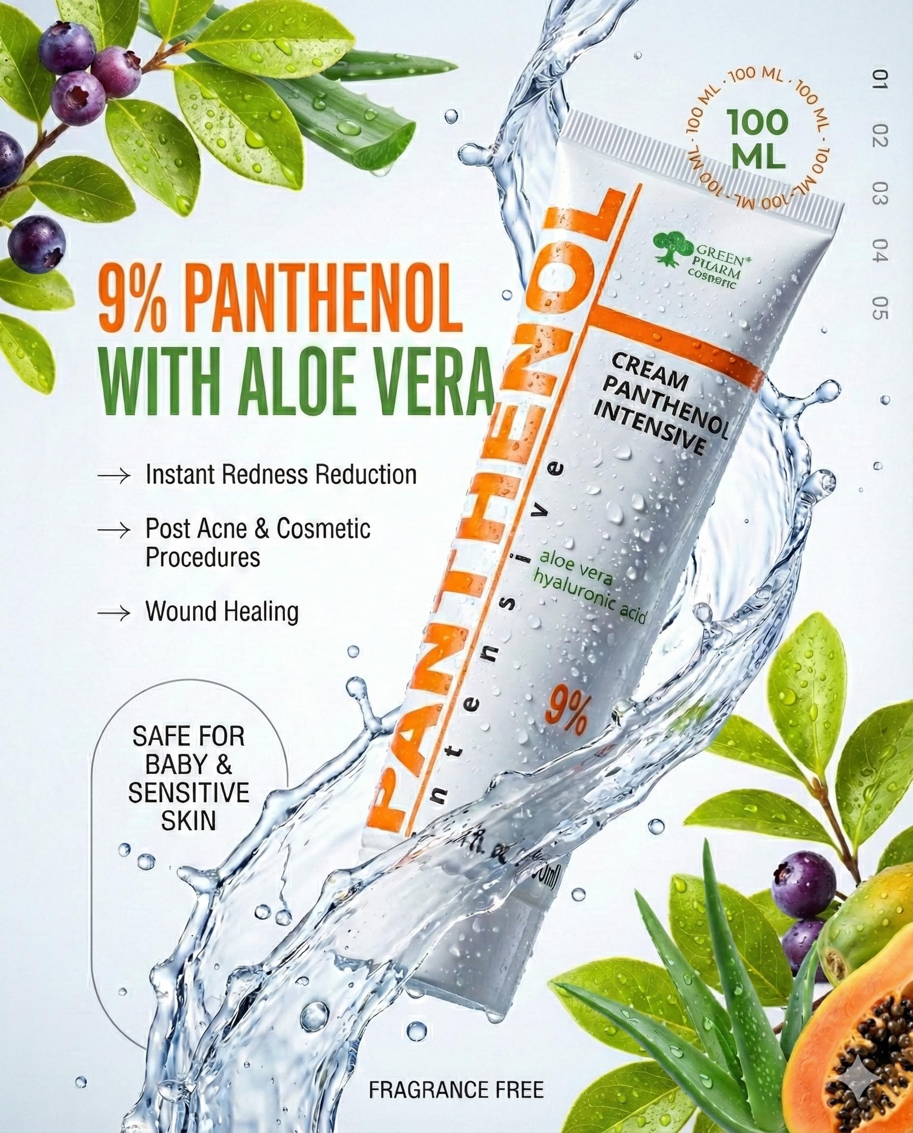 Aloe vera calmante para quemaduras e irritaciones leves.