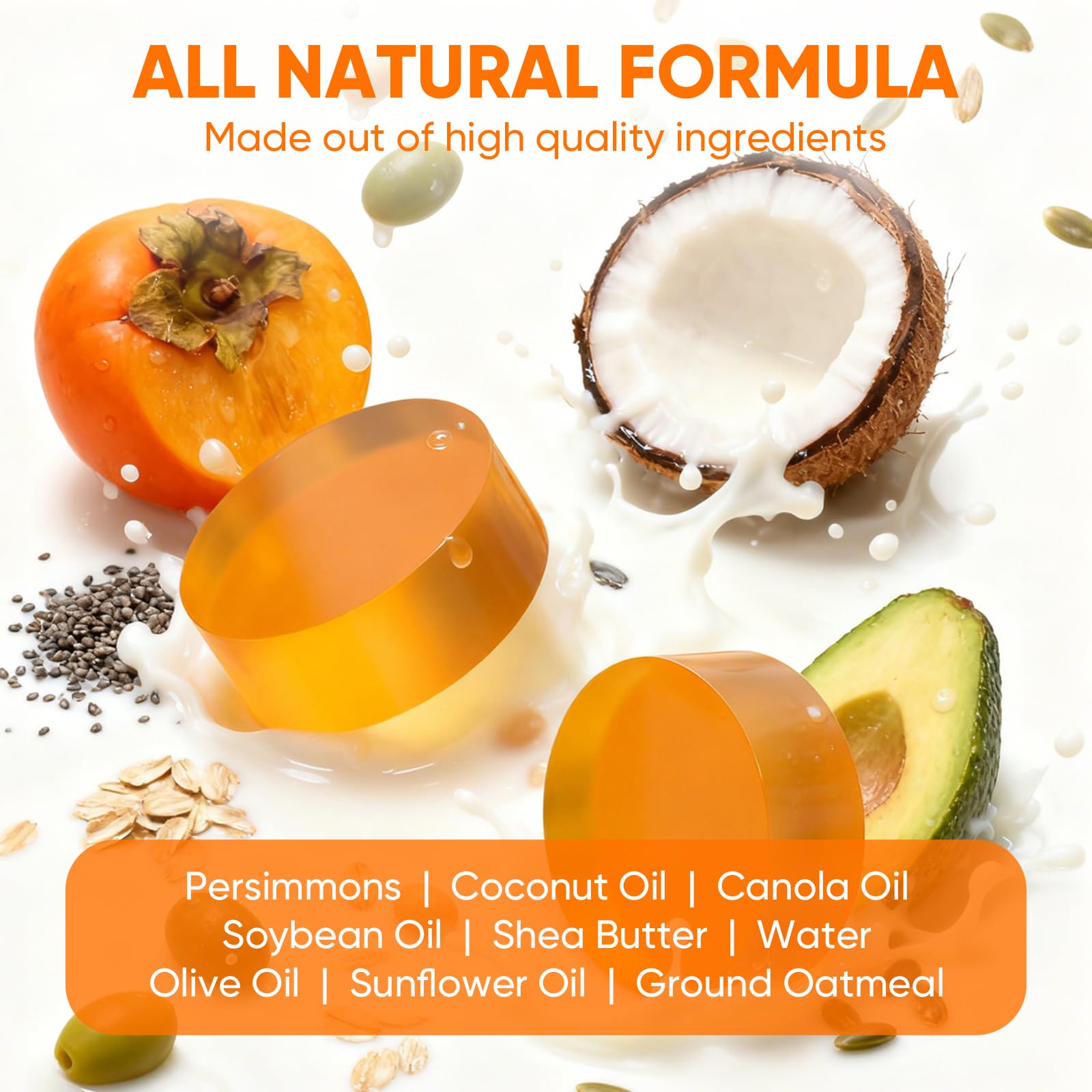 Jabón GPP con extracto de caqui y coco para purificación suave y nutrición de la piel.