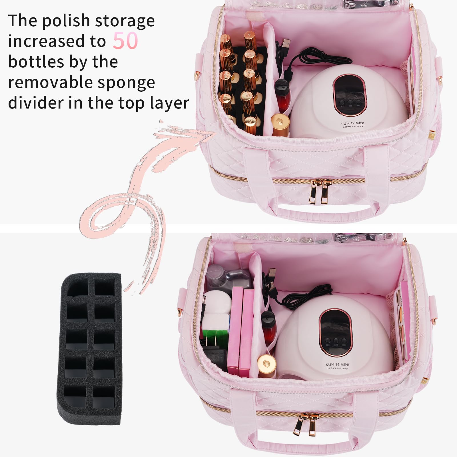 GR69N nail polish organizer case interior foam protection keeps bottles safe during travel.