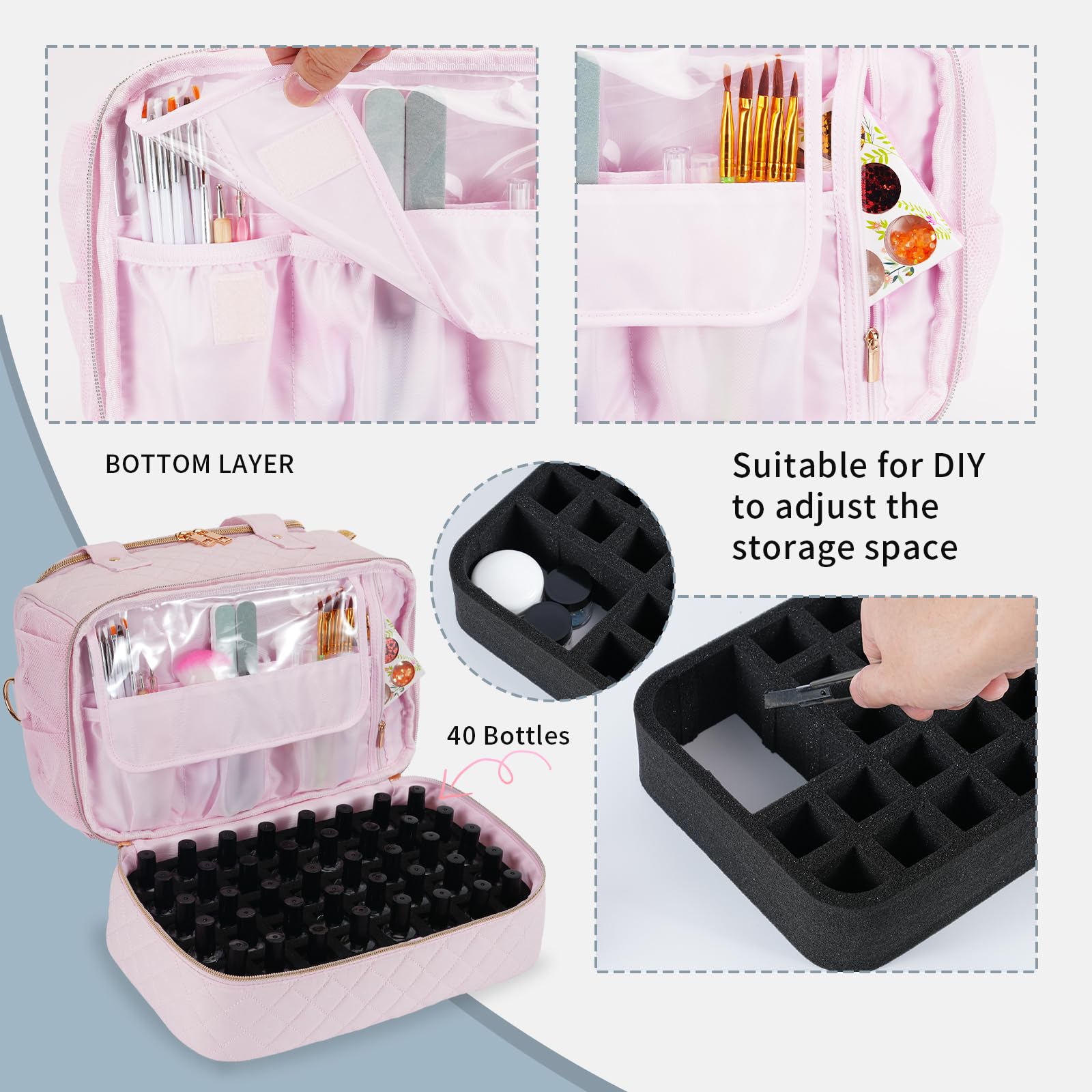 GR69N nail polish organizer case travel strap and handles for easy transport.