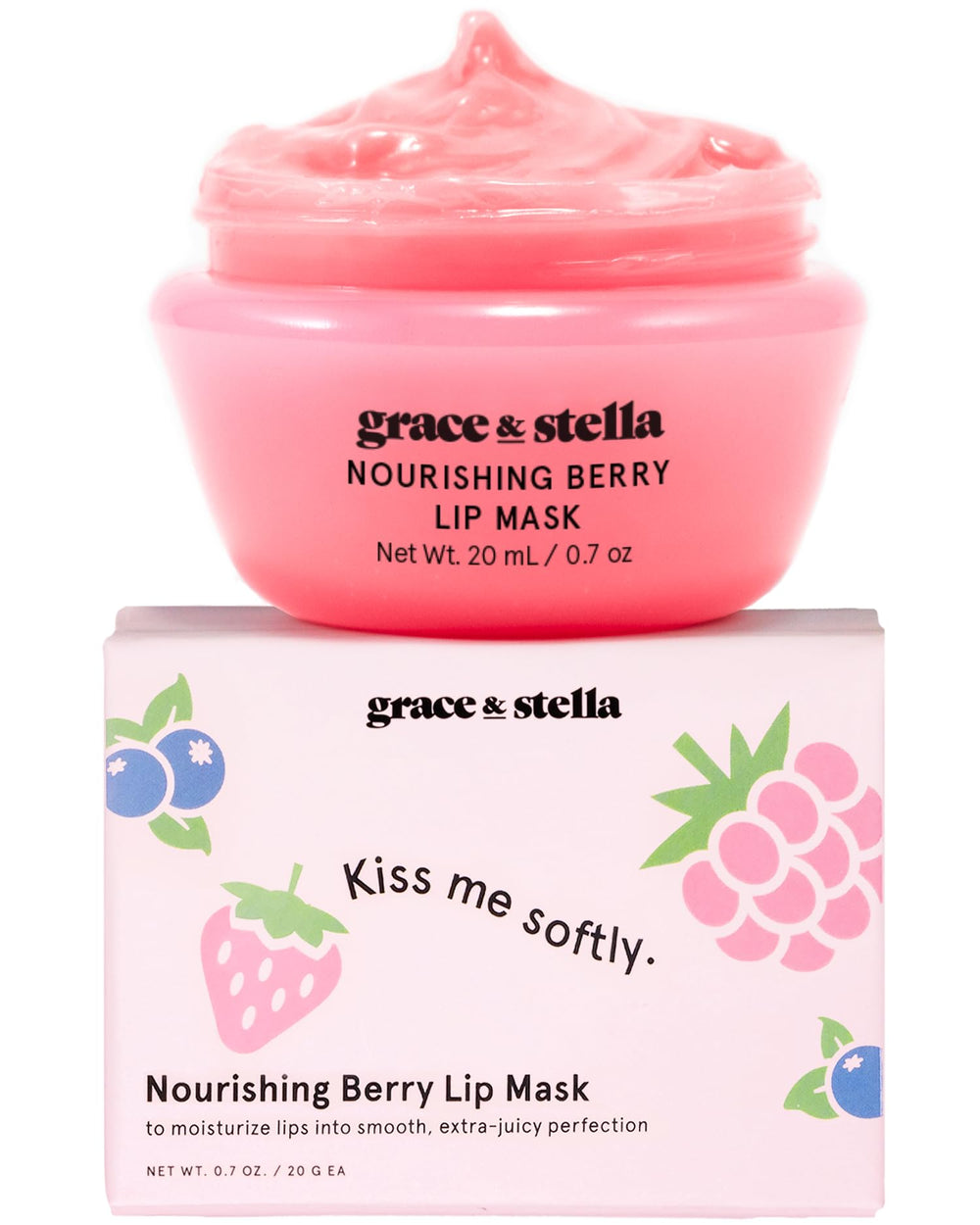 Grace & Stella Berry Lip Butter bottle close-up for hydrated, smooth lips.