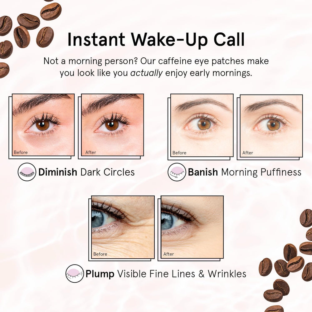 Grace & Stella caffeine under eye patches applied under-eye area for a wakeful look