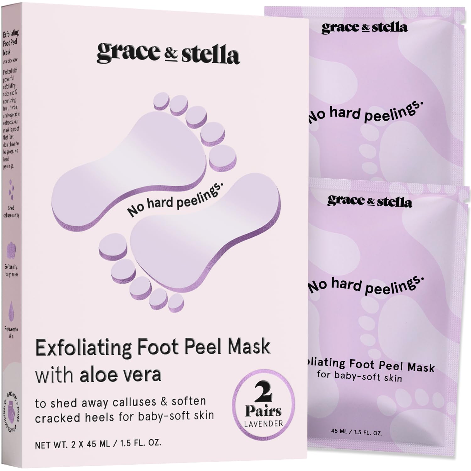 grace & stella mascarilla exfoliante para pies con lavanda, piel más suave