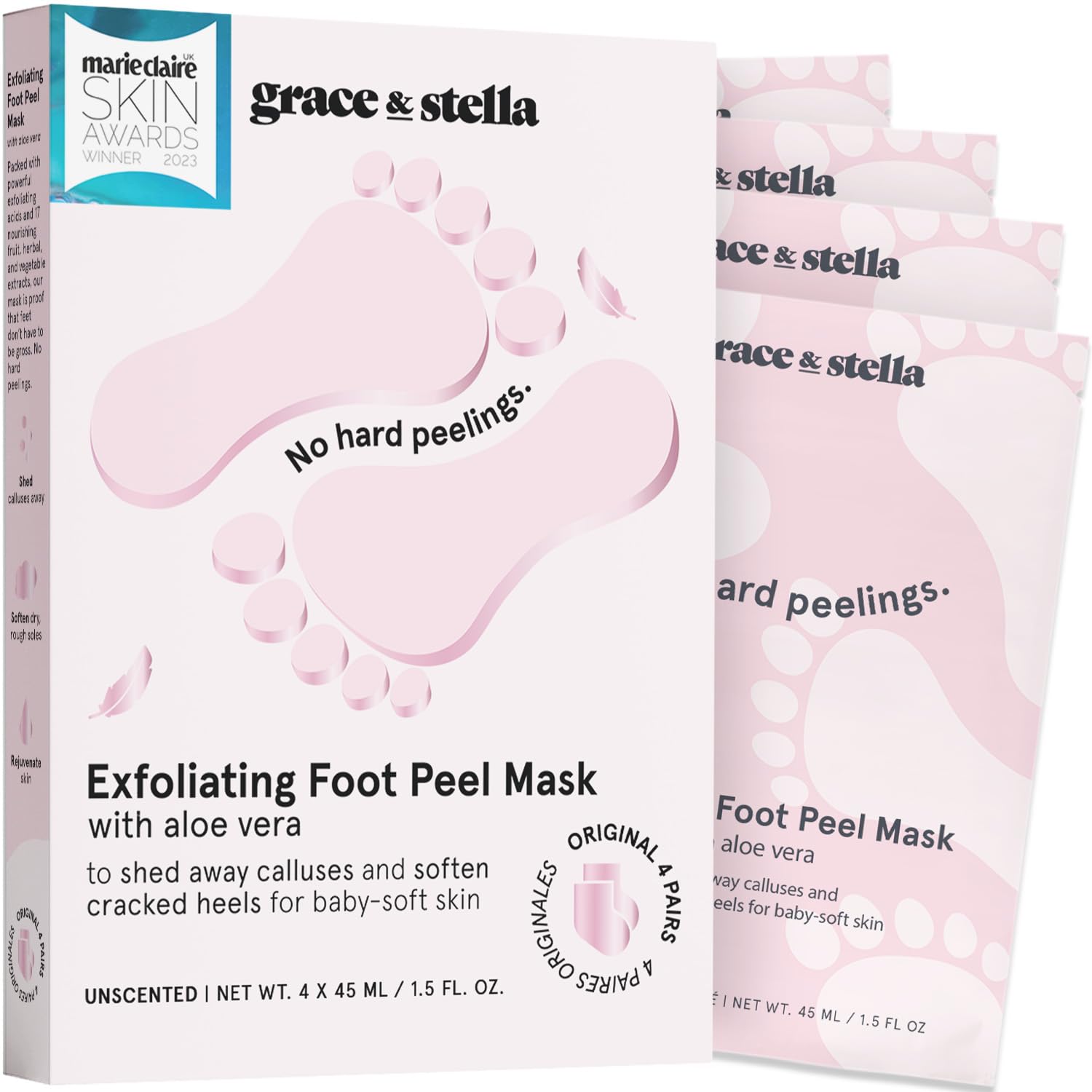 Grace & Stella Mascarilla Descamante para pies en caja, ideal para regalo y cuidado de los pies