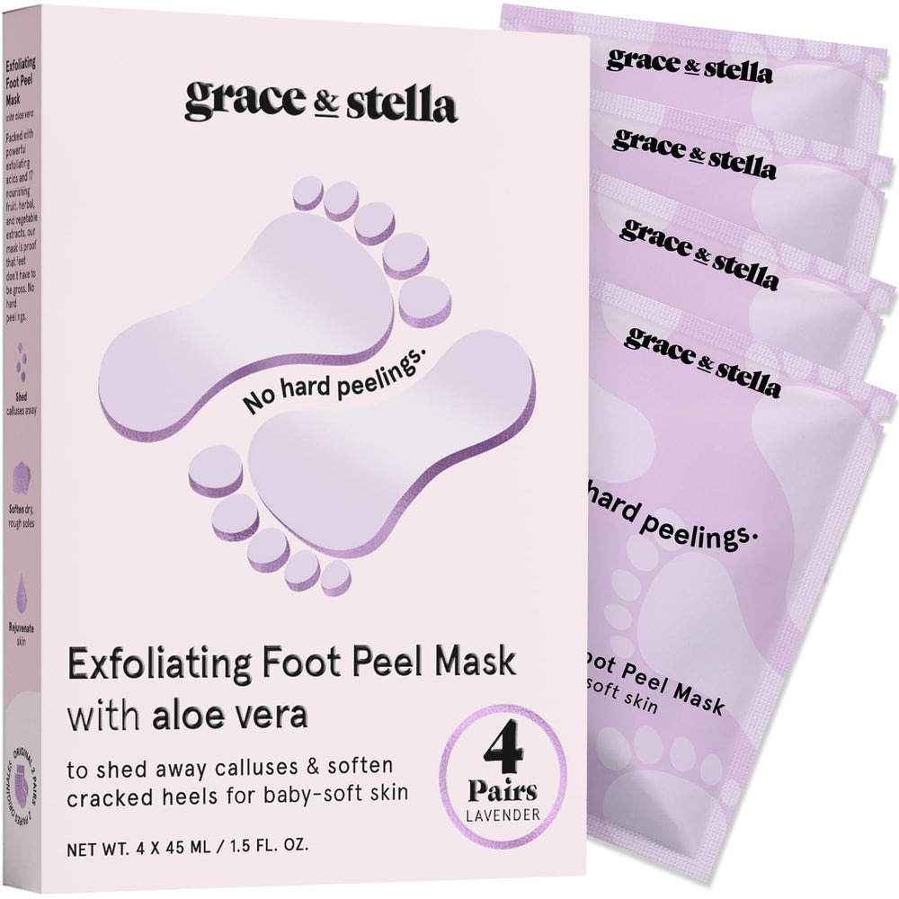 Grace y Stella mascarilla exfoliante para pies con lavanda elimina piel muerta y suaviza