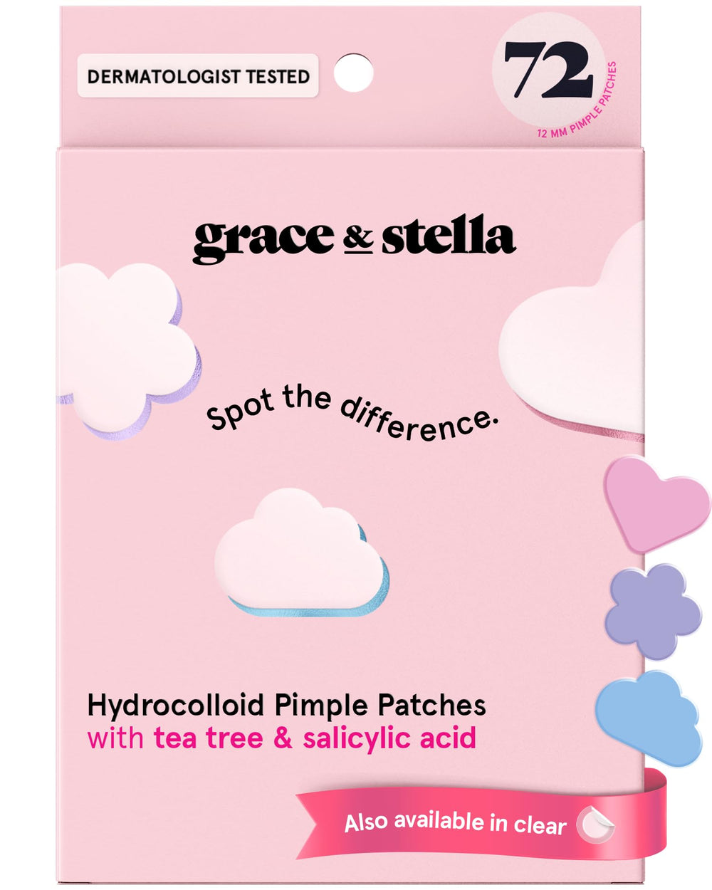 Grace & Stella parches acne corazones rosas para uso diario, piel más limpia