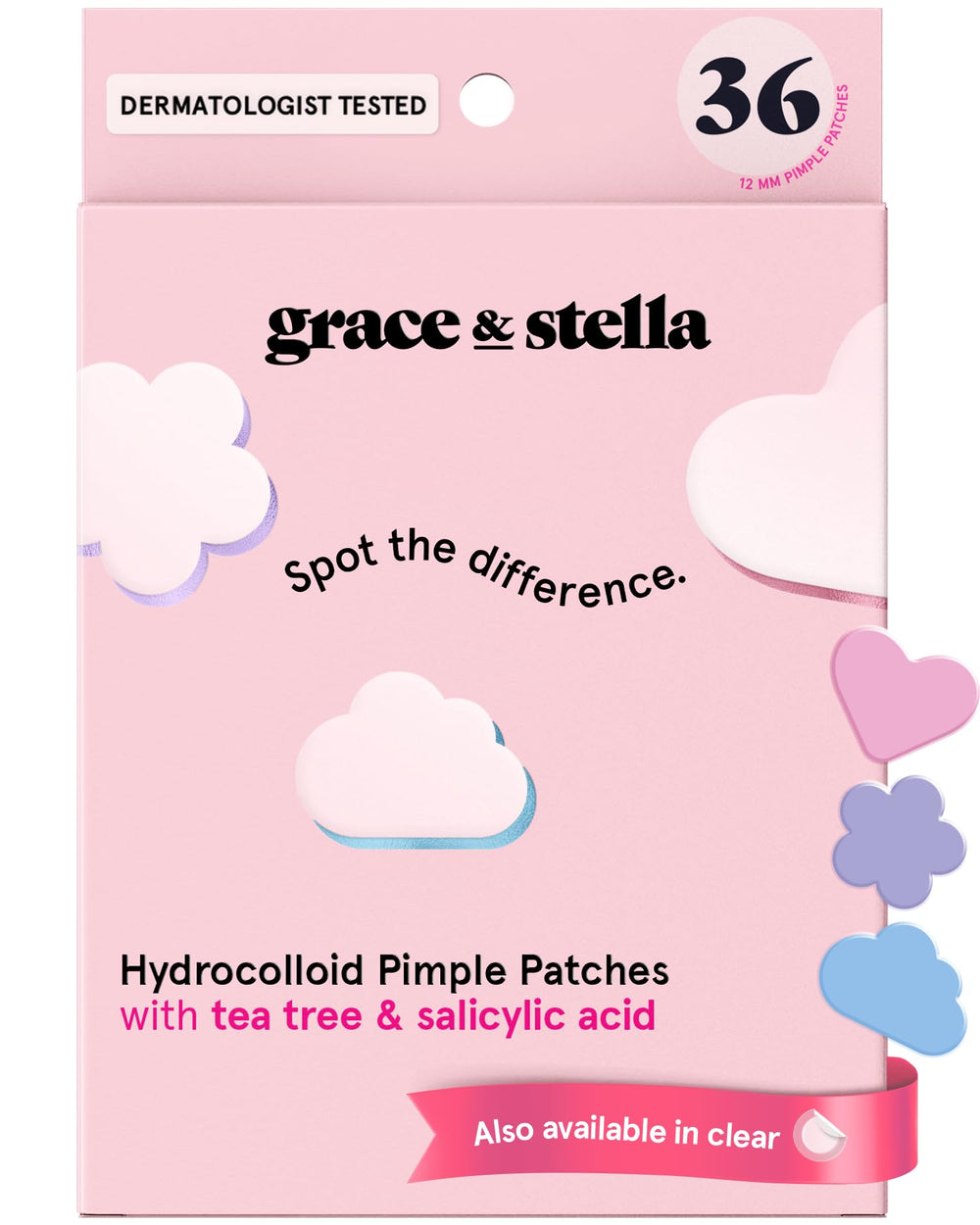 parches grace & stella con corazones rosados para tratamiento puntual de granos