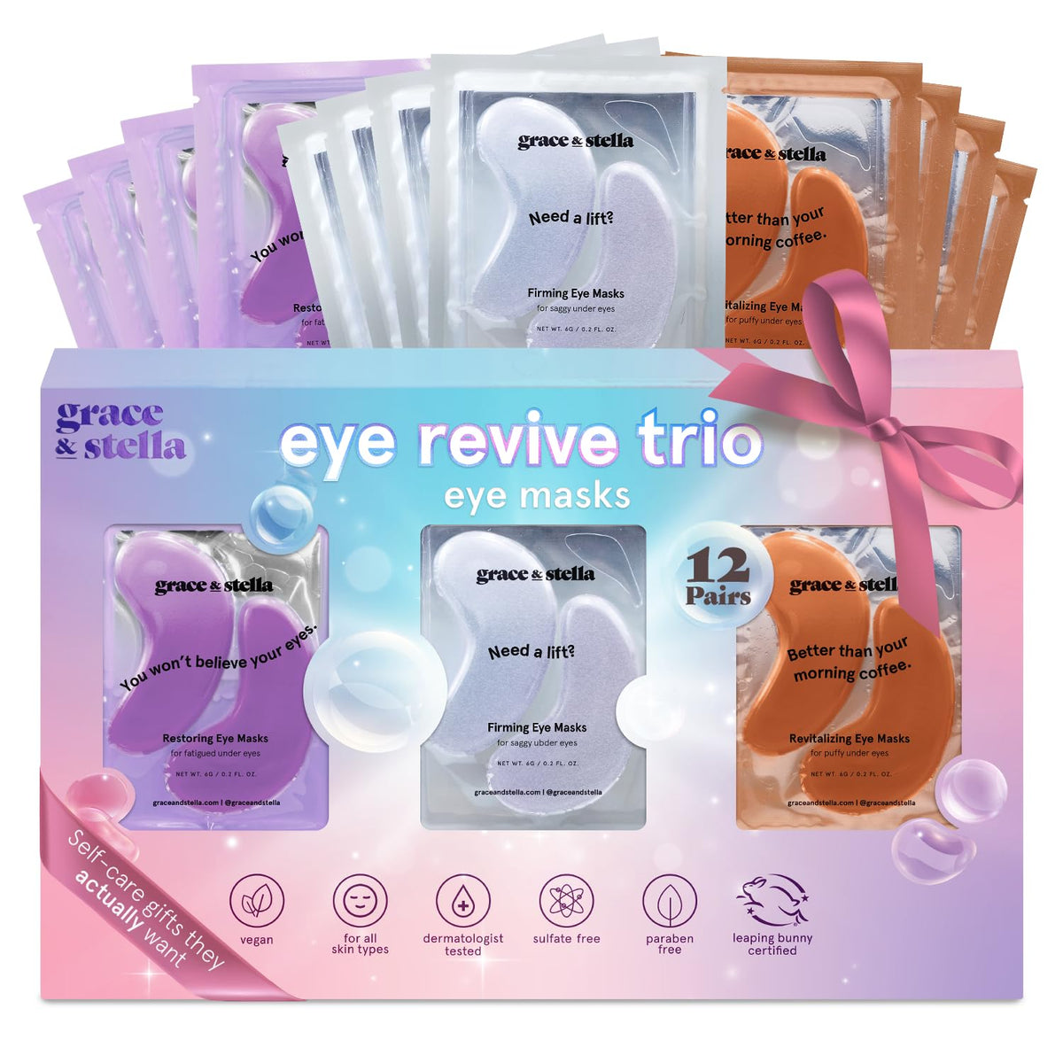 Grace & Stella parches para ojos, empaque de 12 pares, listo para revitalizar la mirada