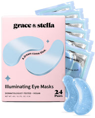 Grace & Stella parche de ojos gel azul para aplicación diaria y hidratación.
