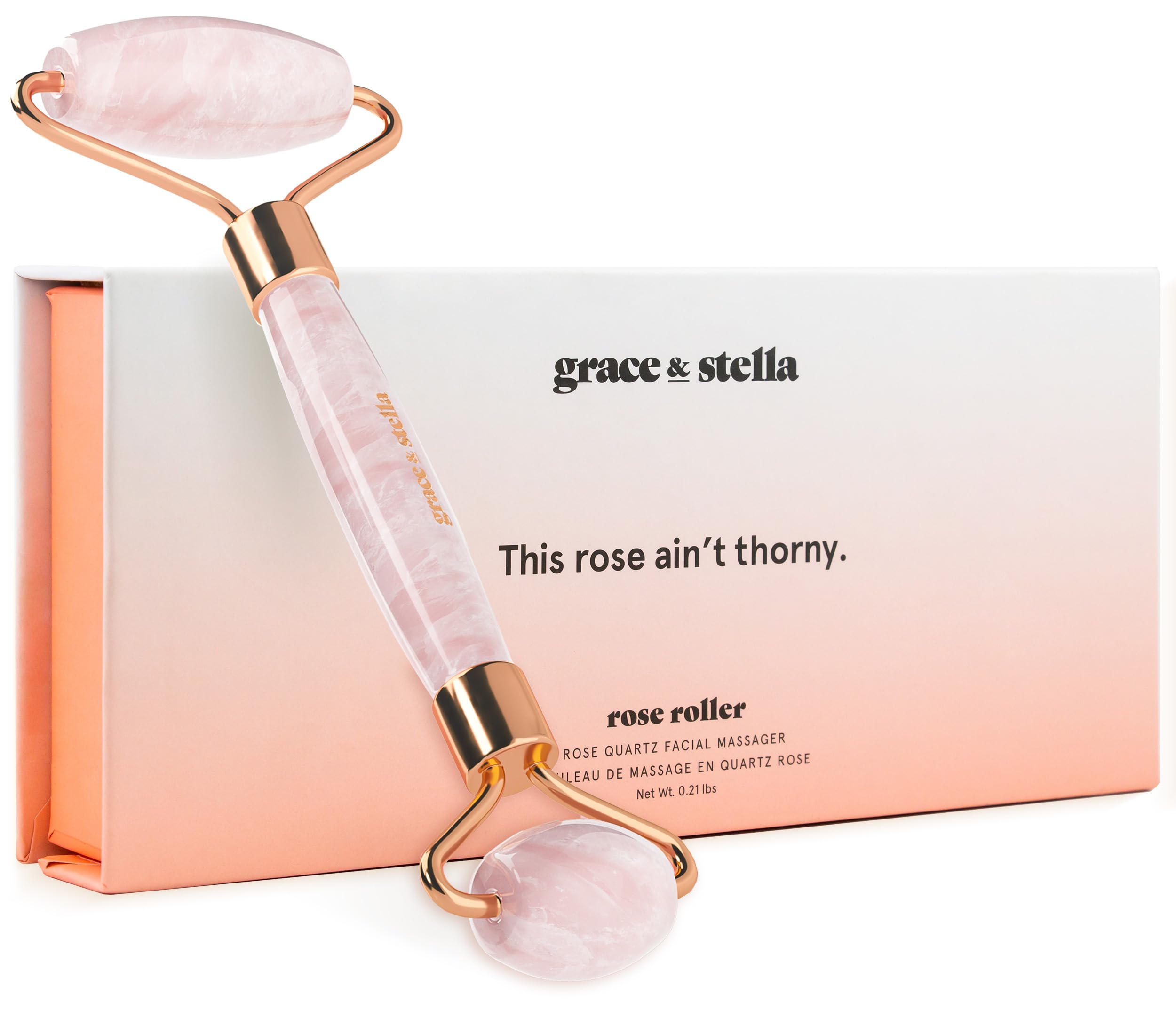 Grace & Stella rose quartz face roller double-sided for facial massage