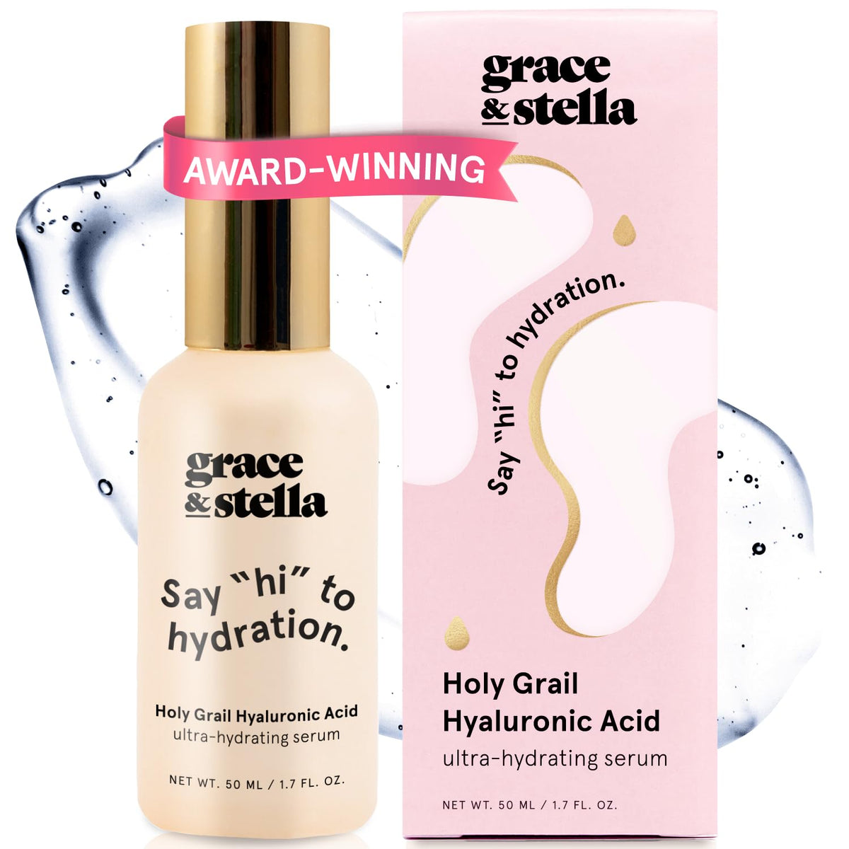 Grace & Stella serum hialuronico en bote, hidratación profunda para la piel