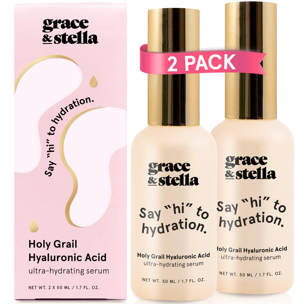 Grace & Stella sérum hialurónico, frasco de 50 ml, hidratación duradera para la piel.