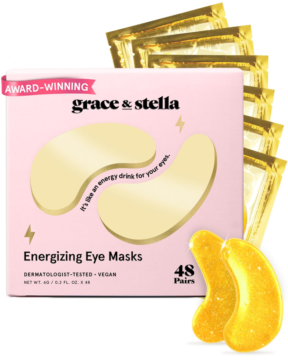 Grace & Stella under-eye mask gold patches for refreshed, hydrated eyes.