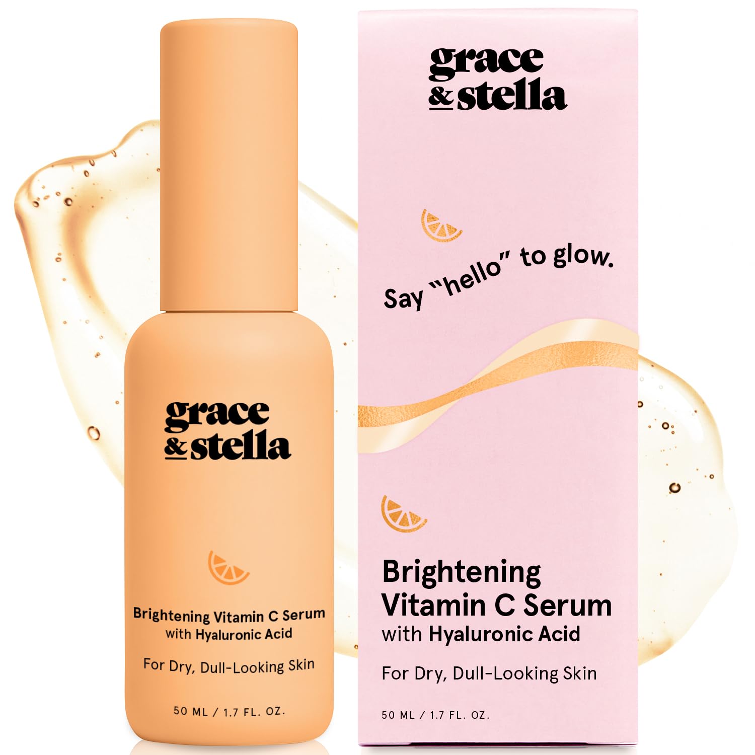 Grace & Stella Serum Vitamina C, botella luminosa para brillo diario.