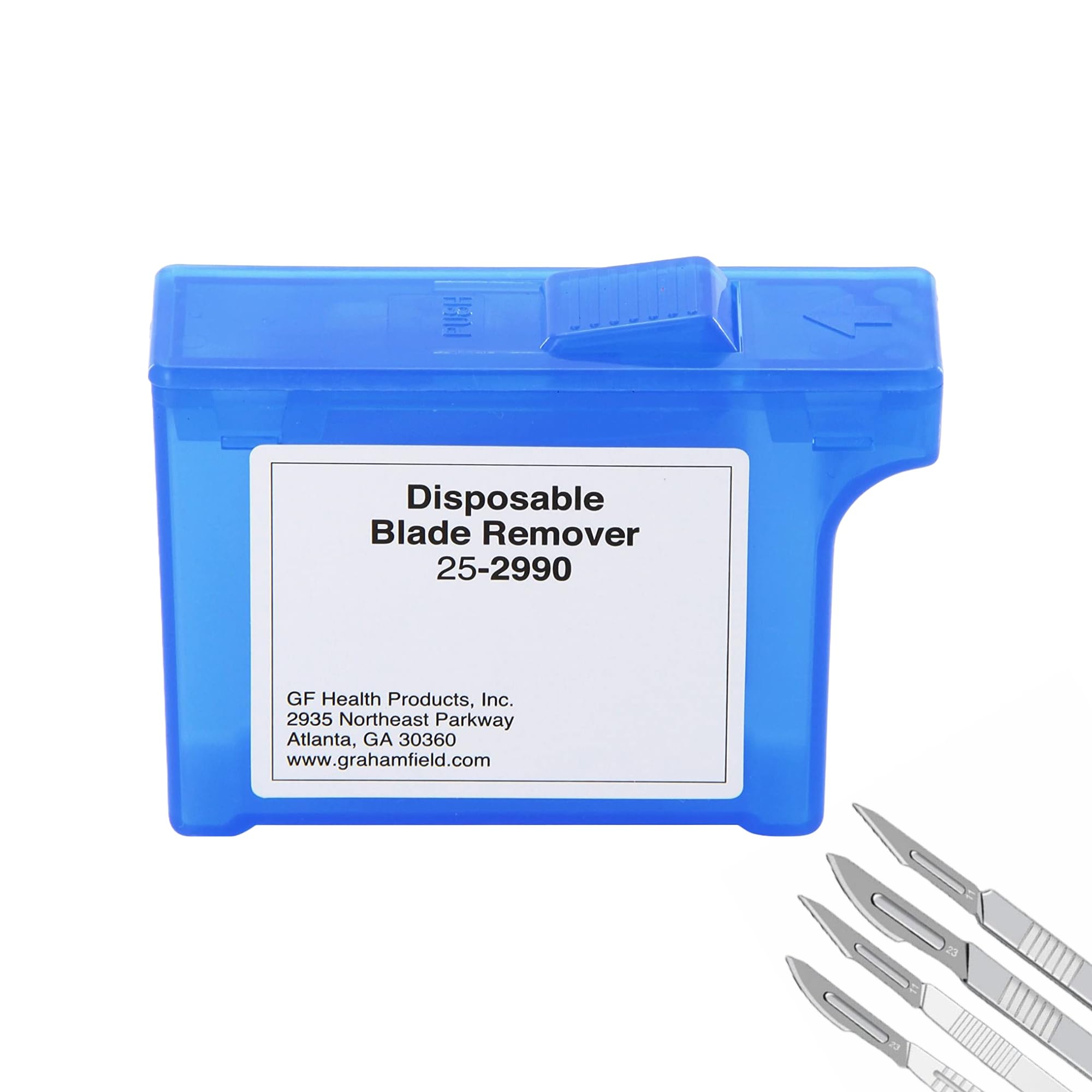 Graham-Field 2990 Feather Handheld No-Touch Blade Remover demonstrates a safer way to dispose of scalpels.