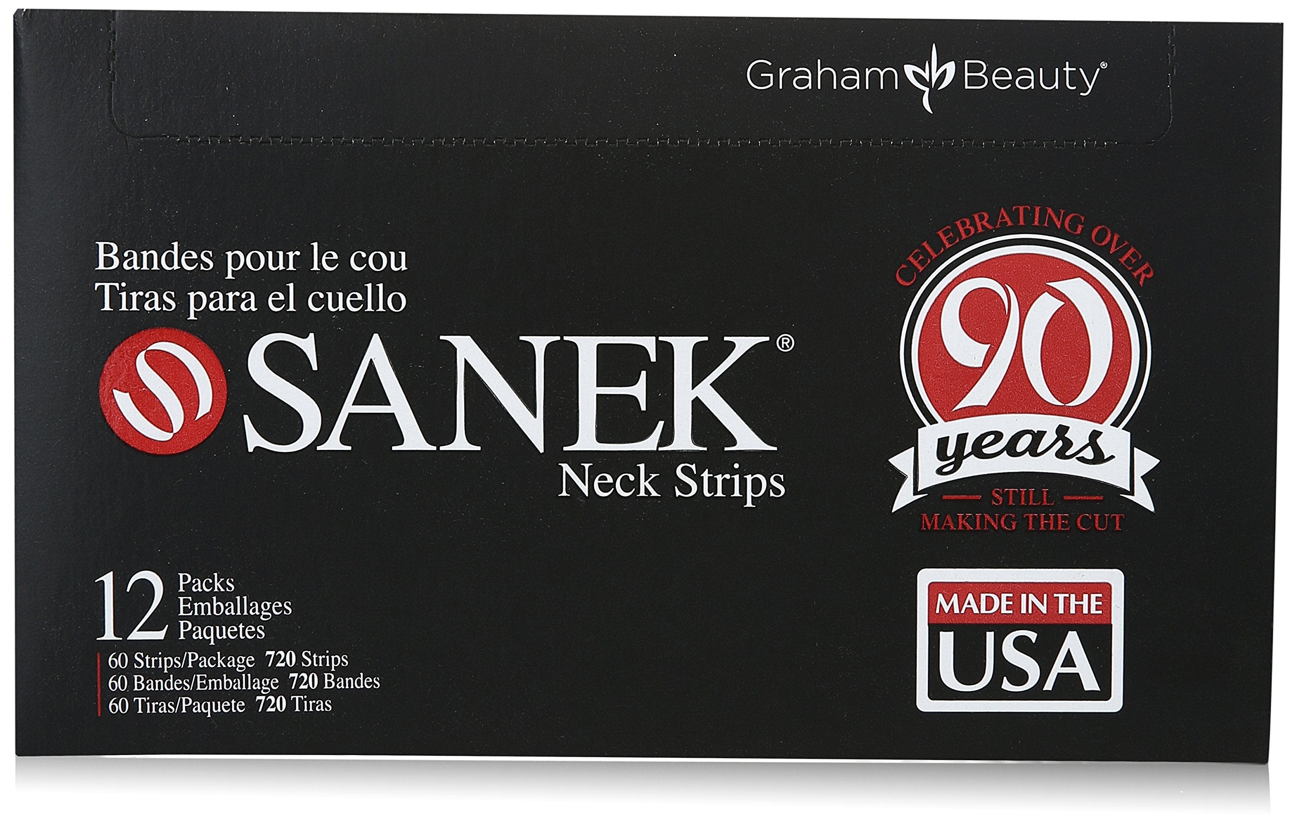 Graham Medical Sanek neck strips on a display box showing professional hygiene solution for salons