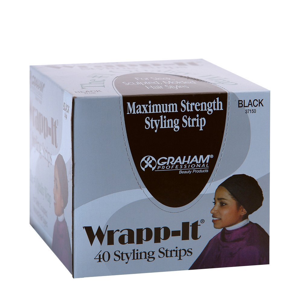 Graham Wrapp-it Strips wrap image demonstrates secure wet and dry hold for natural hair.